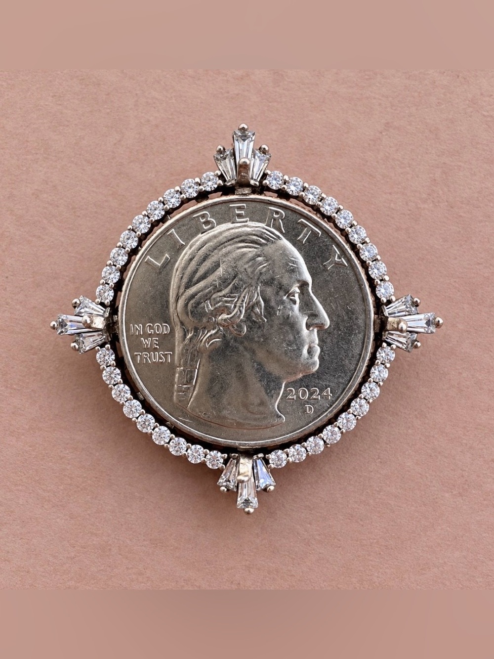 Sterling Silver 925 Bezel Coin Holder Pendant With Cz for Necklace